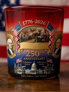 🇺🇸🎉🇺🇸 250th ANNIVERSARY COMMEMORATIVE RED DECORATIVE GLASS MUG❗️🇺🇸🎉🇺🇸